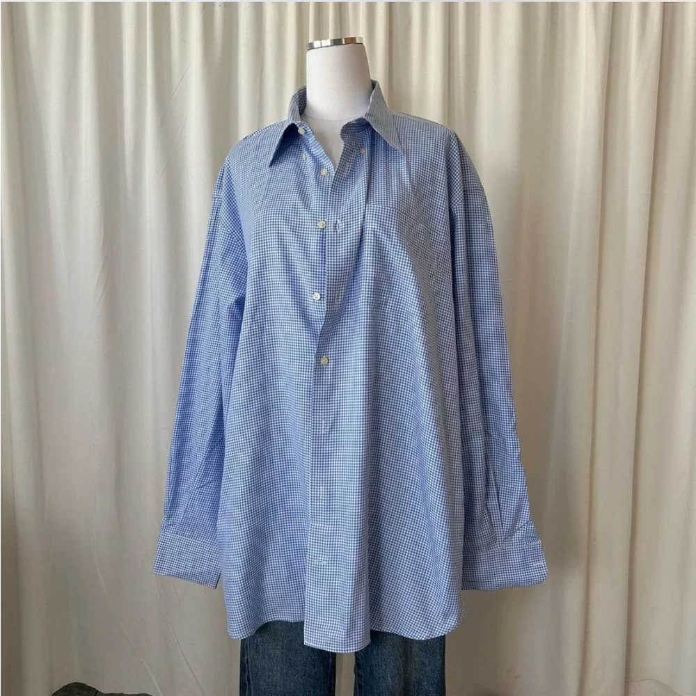 Peter Millar Blue Mini Gingham Check Cotton Button-down shirt. - Picture 6 of 7